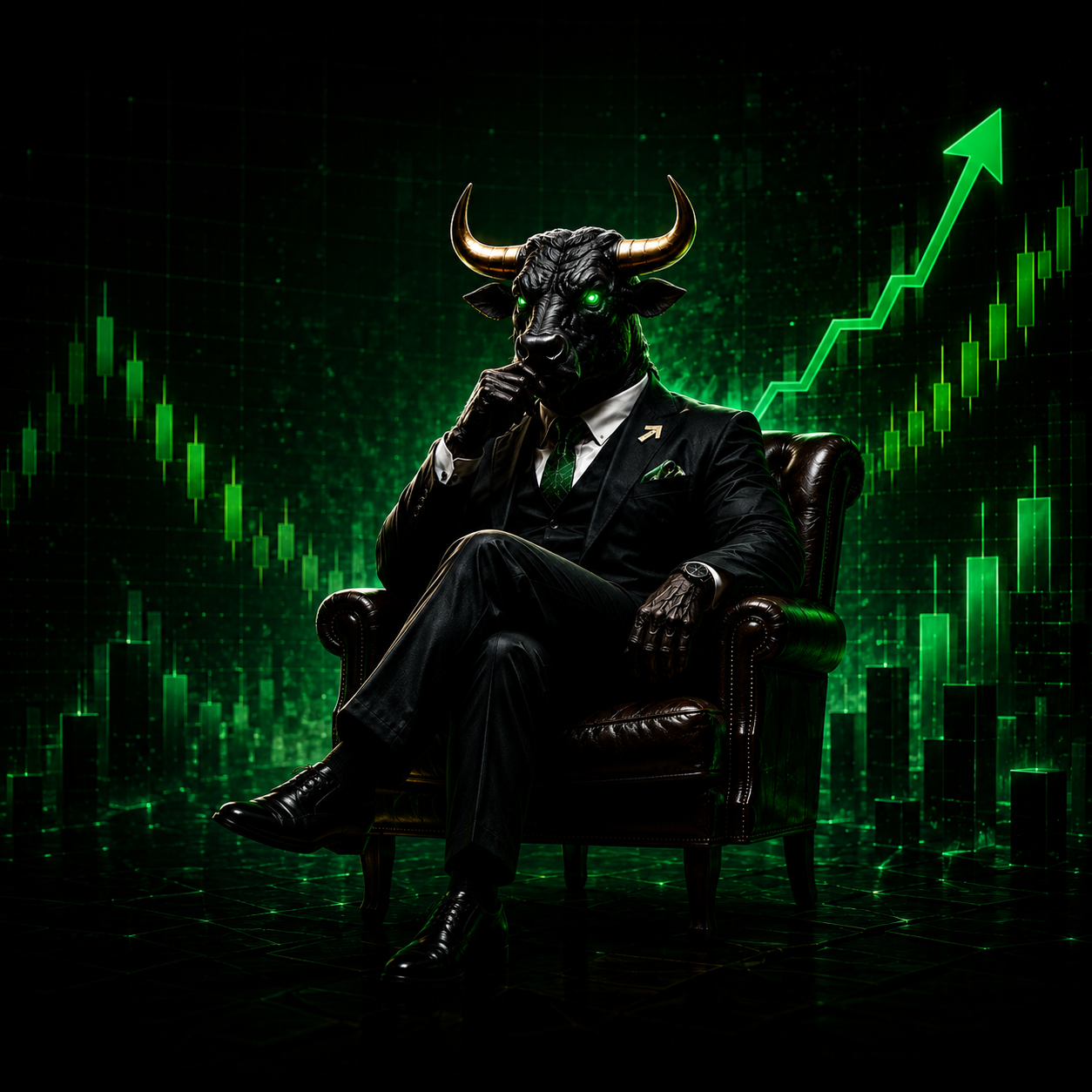TransGold luxury bull mascot in a suit