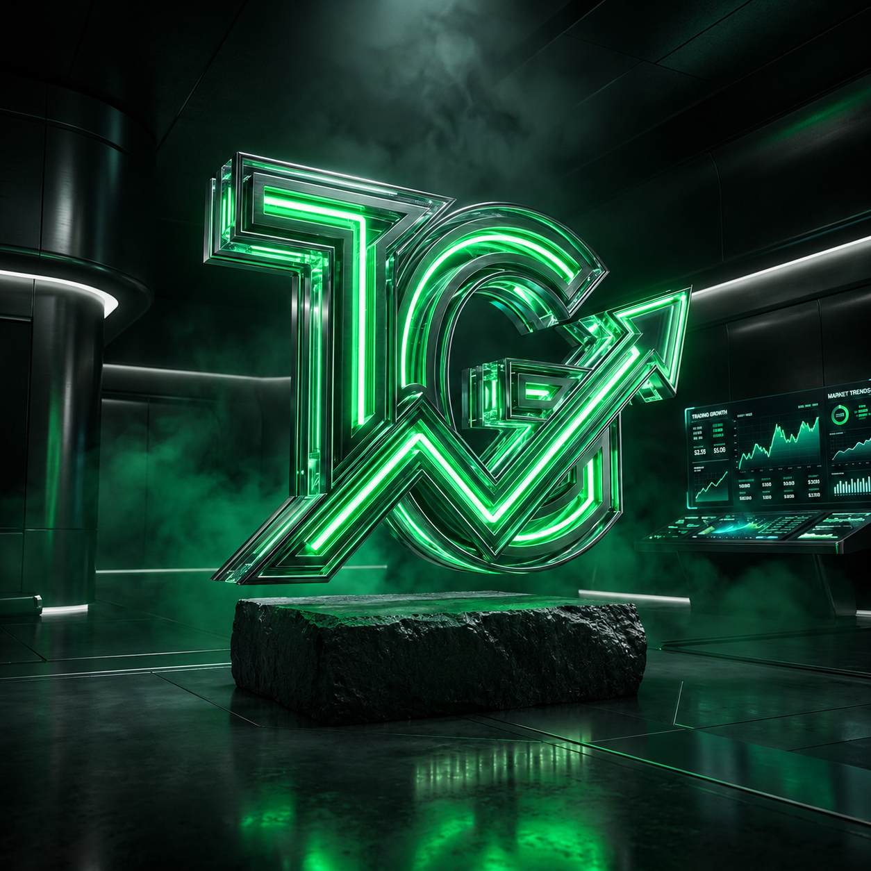 Glowing TransGold TG emblem sculpture sculpture